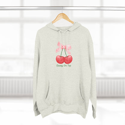 Cute Cherry Fleece Hoodie, Cozy Sweatshirt, Gift for Her, Trendy Outfit, Cute Cherries Design, Perfect for Casual Wear
