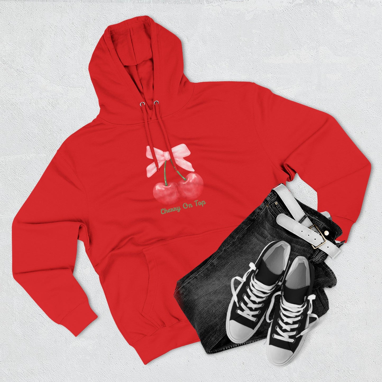 Cute Cherry Fleece Hoodie, Cozy Sweatshirt, Gift for Her, Trendy Outfit, Cute Cherries Design, Perfect for Casual Wear