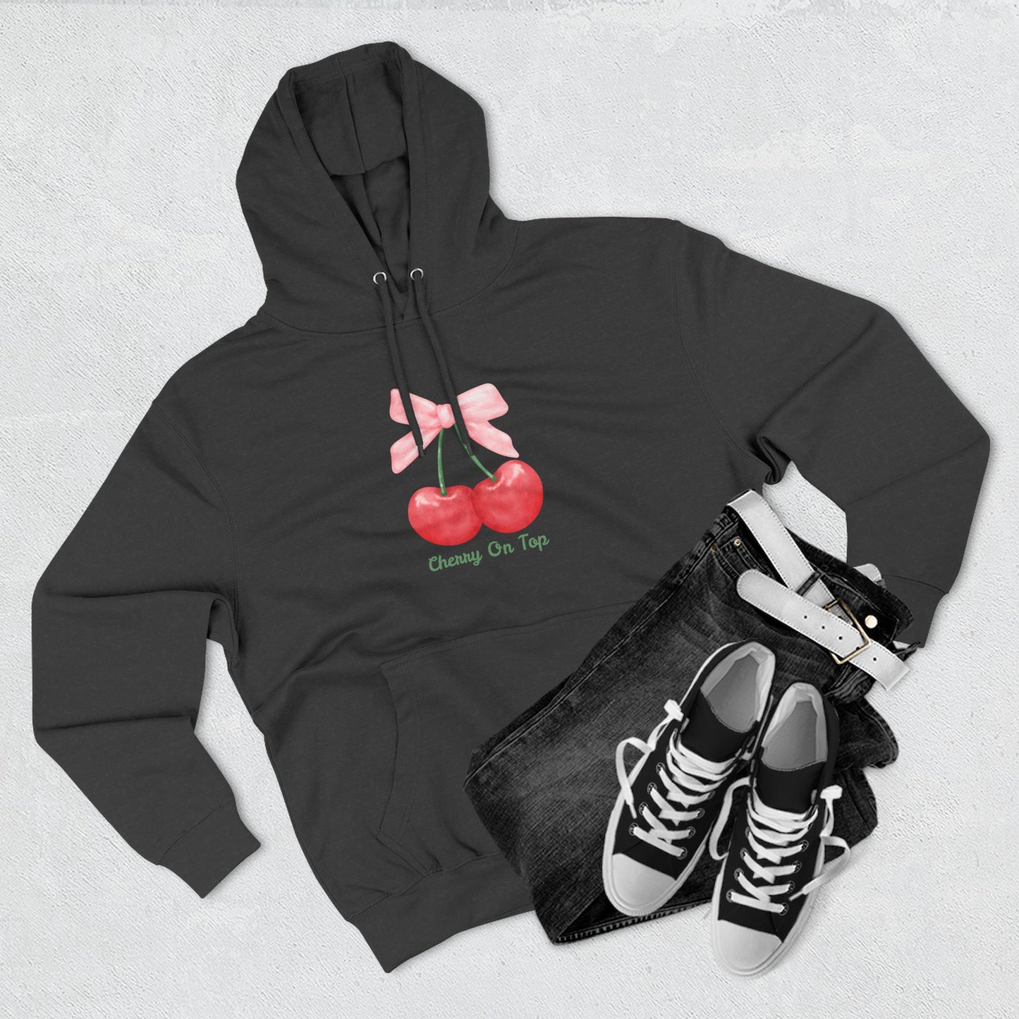 Cute Cherry Fleece Hoodie, Cozy Sweatshirt, Gift for Her, Trendy Outfit, Cute Cherries Design, Perfect for Casual Wear