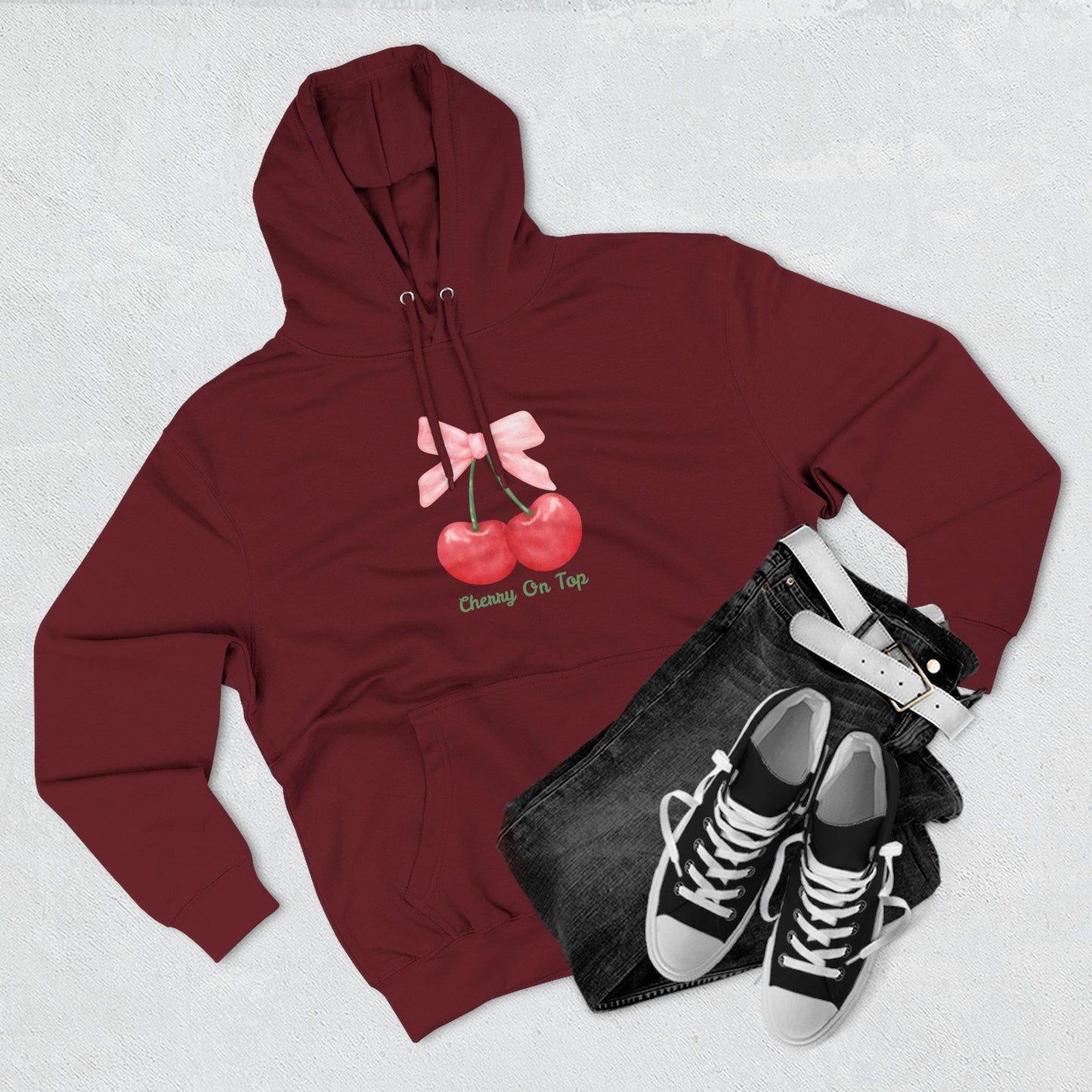 Cute Cherry Fleece Hoodie, Cozy Sweatshirt, Gift for Her, Trendy Outfit, Cute Cherries Design, Perfect for Casual Wear